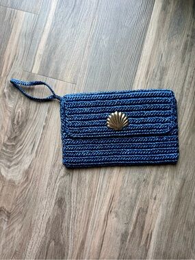 Vintage Woven Blue‎ Raffia Clutch Wristlet Envelope Style